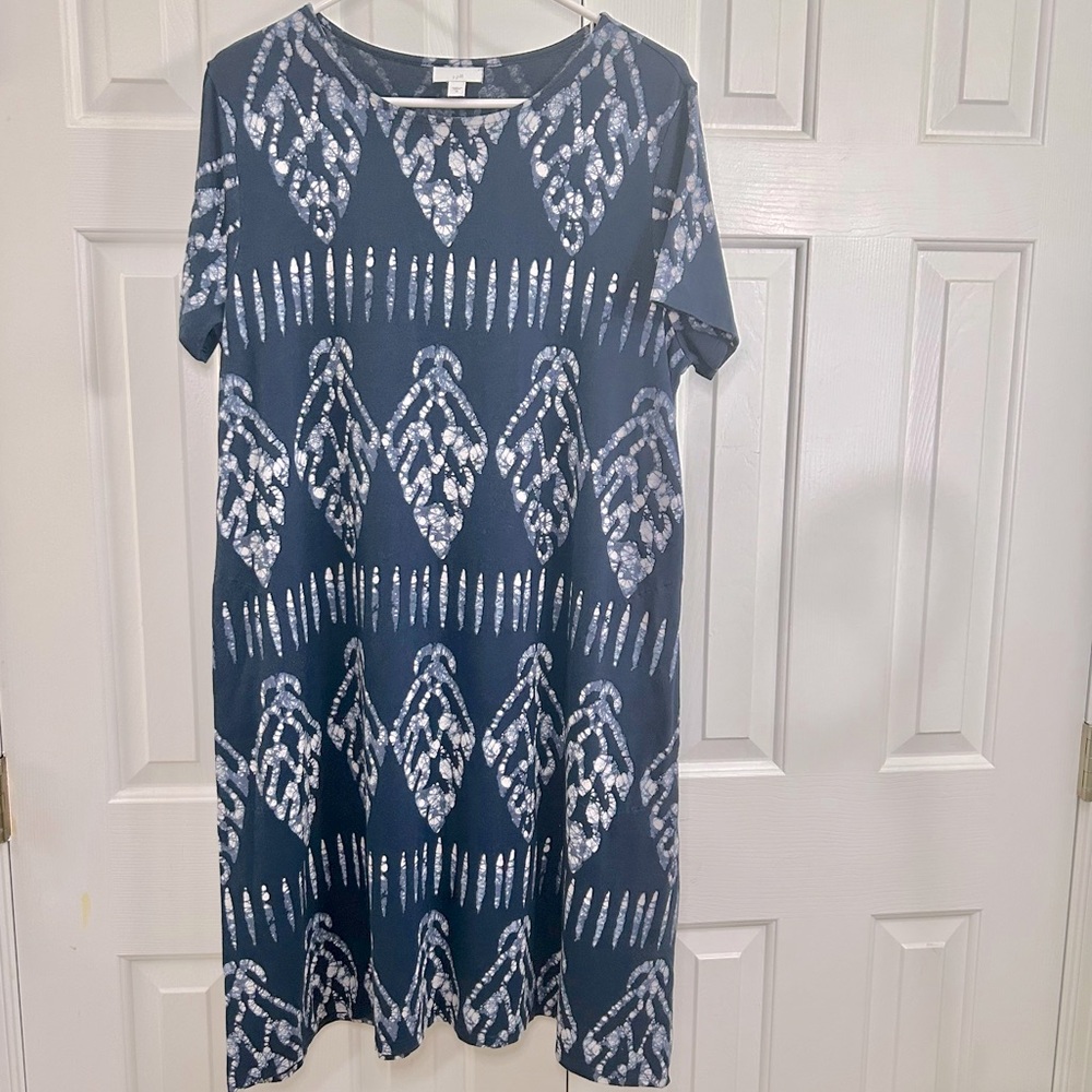 J Jill Blue & White Tie Dye Geometric Print Pima Cotton Beach Dress Size Medium